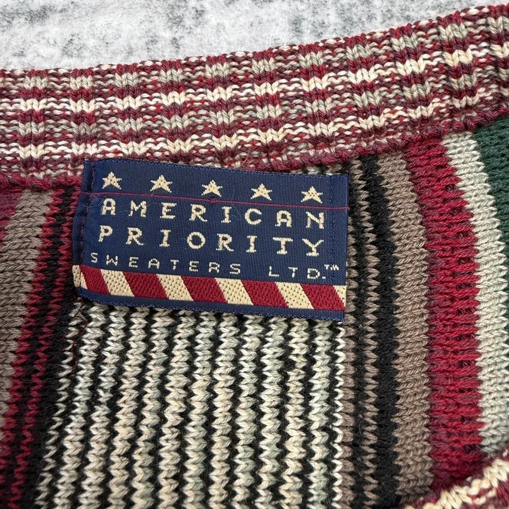 VTG American Priority Sweater 2XL 3D Knit Mosaic Coogi Style 90s Y2K Hip Hop USA